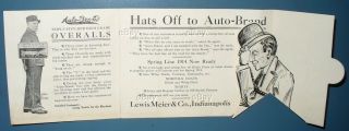Vintage Postcard Fold - Out Lewis Meier Indianapolis Ad 1914 Auto - Brand Overalls