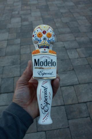Modelo Especial Day Of The Dead White Sugar Skull Figural Beer Tap Handle