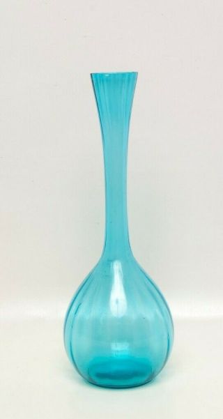 Vintage Swedish Glass Bottle Vase Turquoise Blue Flower Vase Hand Blown Scandina