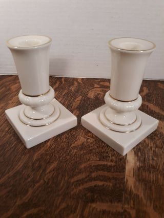 Set Of 2 Lenox Candlestick Candle Holders Urn Shaped W/24k Gold Trim