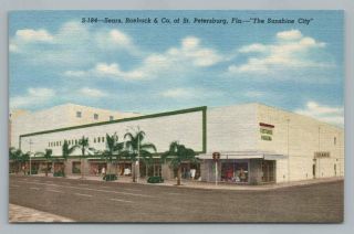 Sears Roebuck St.  Petersburg Florida Vintage Linen Advertising Postcard 1940s