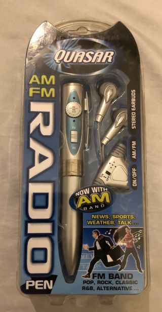 Vintage Nos Am/fm Radio Pen With Headphones Quasar Model Qp - 6