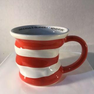 Universal Studios Cat In The Hat Coffee Mug Cup Dr Seuss Red White Stripe Large