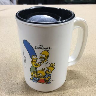 Vintage The Simpson’s Plastic Coffee Mug With Lid Matt Groening 1990 Tv Retro