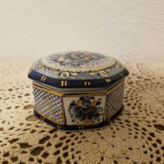 Blue Flowers With White And Gold Porcelain Trinket Box With Lid /russia?