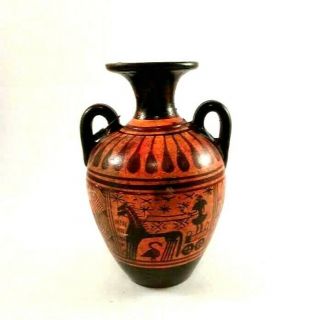 Vintage Ancient? Greek Pottery Vase With Stick Figures Man Horse Chariot Decor