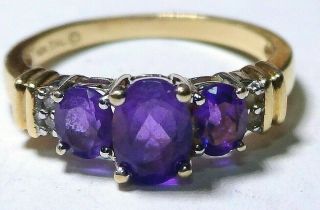 Vintage Solid 10k Yellow Gold Amethyst Diamond Ring Size 7