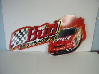 Budweiser Bud Nascar Embossed Metal Sign 1998 Old Stock 34x16 Inches