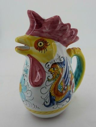 8 1/2 " William Sonoma Handpainted Rooster - Shaped Pitcher - Made In Italy