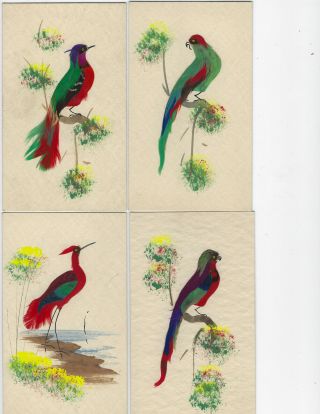 Set Of 10 Mexico Art Bird Paintings With Real Feathers Postcard - Size Colorful