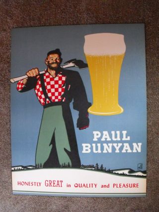 Vintage Paul Bunyan Beer Poster Sign 1950s 1960s Can Bottle Glass Marshfield Nos
