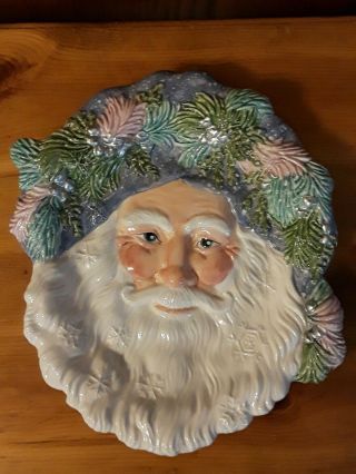 Fitz And Floyd Crystal Winter Santa Christmas Canape Serving Plate Dish