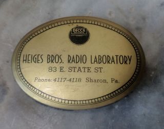 Vintage Record Cleaning Tool Decca Records Heiges Bros Radio Lab.  Sharon,  Pa.