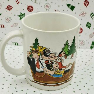 Vintage 1980 Popeye Christmas Ceramic Mug 3 1/2 " W/olive Oyl,  Brutus,  Wimpy,  More