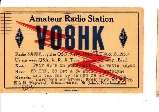Old Radio Qsl Card Canada St.  Johns Nfld To Finland 1937 Newfoundland Stamp