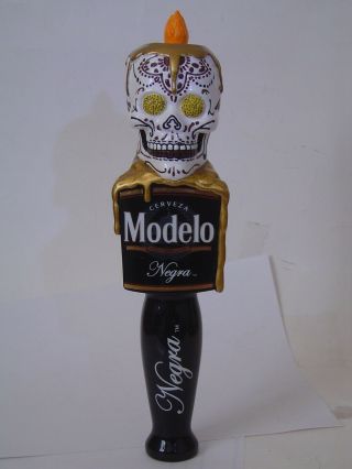 Colorful Negra Modelo Day Of The Dead Skull W/flame Figural Beer Tap Handle