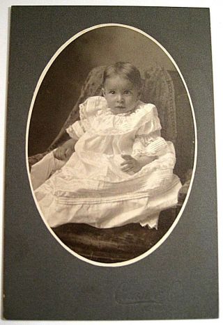 Antique Real Photo Baby Girl With Dress On The Armchair Cardboard Newark O.