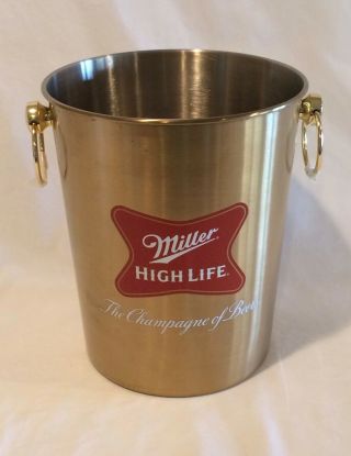 Miller High Life Champagne Of Beer Ice Bucket Gold Metal Advertising