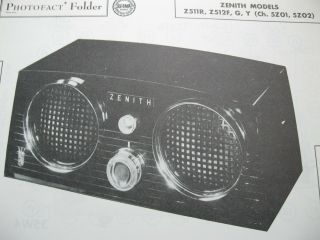 Zenith Z511r,  Z512f,  Z512g,  & Z512y Radio Photofact