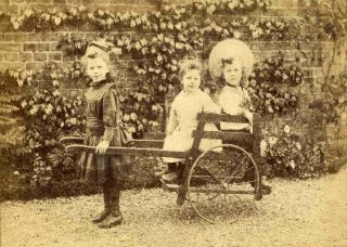 Reprint Of A Vintage Edwardian Cabinet Card Of A Young Girl Pulling A Cart,  7x5 "
