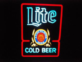 Miller Lite A Fine Pilsner Cold Beer Lighted Plastic Sign With Neon Look 1985