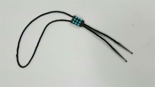 Vintage Sterling Silver And Turquoise Bolo Tie With Silver Tips