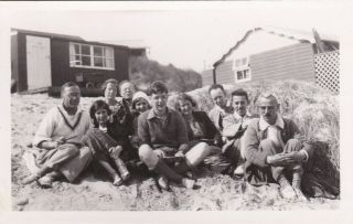 Old Photo Fashion People Man Smoking Pipe Children Hemsby Camp Beach Norfolk Oc2