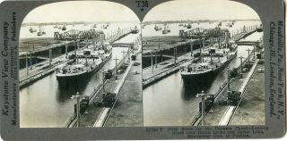 Panama Canal Freight Steamer Ship In Gatun Locks Stereoview 21784 T36 19359 Fx