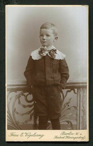 Antique Cdv Photo Adorable Little Victorian Boy W Plaid Bow Tie Berlin Germany
