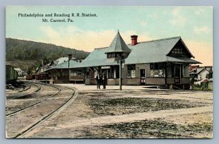 Mt.  Carmel Pa Railroad Station Antique Postcard Railway Depot