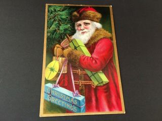 Antique Victorian Christmas Postcard Santa Claus W Gifts German Old Early 1900s