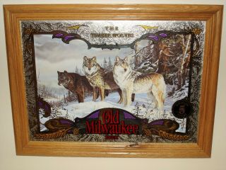 Old Milwaukee Beer " The Timber Wolves " Mirror (wildlife Series 5)