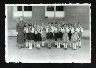 Vintage Photo - Group Of Young Children Playing Recorders With Music Teacher