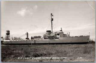 Us Coast Guard Cutter Ship Boat Mackinaw Mi Vintage Rppc Real Photo Postcard C2