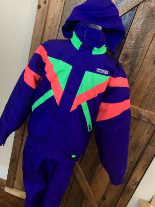 Vtg 80s 90s Purple Ski Suit Jacket Coat Snowsuit Snow Pants Neon Retro Mens M/l