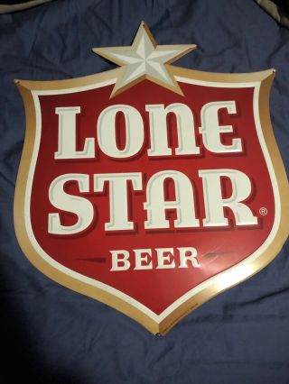 Lone Star Beer Metal Sign 16 1/2 " X 21 1/2 " Red White Shield Texas Lonestar