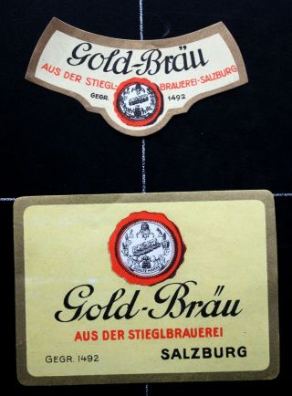 2 Old Beer Labels From Stiegl Brew Austria Salzburg About 1920 - 30