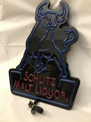 Vintage Schlitz Beer Sign Neo - Neon Bar Decor Light Box Malt Liquor Bull