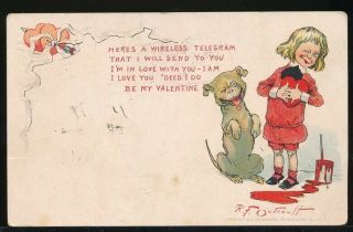 Buster Brown & Tige 1903 R.  F.  Outcault Wireless Telegram Valentine Postcard