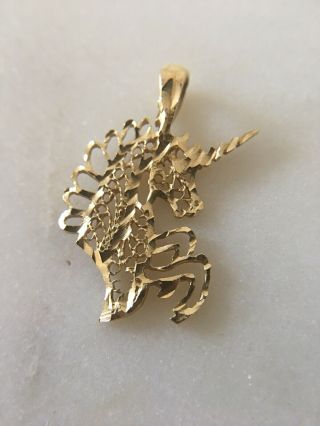Vintage 14k Solid Yellow Gold Diamond Cut Open Unicorn Charm Pendant