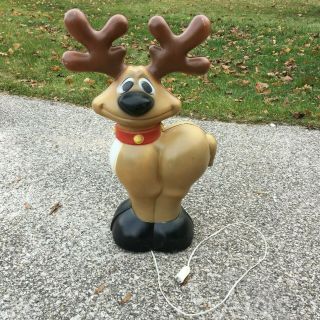 Vintage General Foam Blowmold Smiling Reindeer Christmas Yard Decor 27 " Lighted
