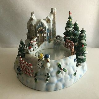 Partylite Christmas Village Candle Holder Chalet Music Box 9 " Tall 8 " X 8 " Dia