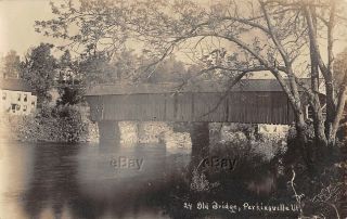 Vintage Rppc Real Photo Postcard Old Covered Bridge Perkinsville Vermont Vt Old