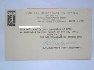 Qsl Card From Radio Station Kfrc San Francisco 1957