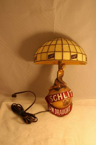 Vintage Schlitz Beer Woman On The World Lamp Lighted Sign