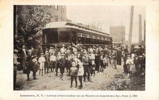 Vintage Postcard 1905 Jamestown York First Trolley Warren Line Street Car Ny
