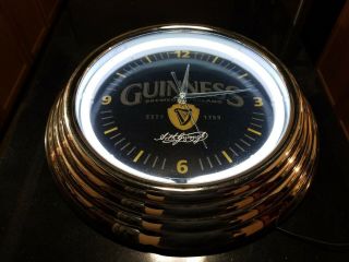 Guinness Irish Stout Beer Bar Man Cave Advertising White Neon Wall Clock Sign