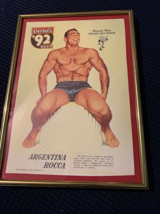 Oertels 92 Beer Bar Store Display Sign 1950s Pro Wrestler Argentina Rocca