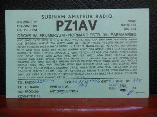 Pz1av Surinam Amateur Radio 1987 Qsl Card With Surinam Qsl Stamp