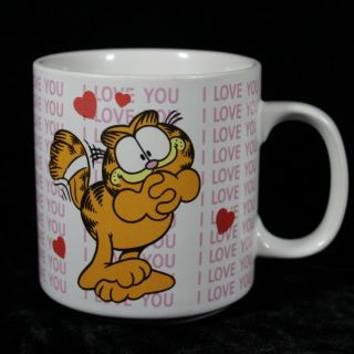 Garfield Coffee Mug Cup I Love You Cat Hearts 1984 United Feature Syndicate